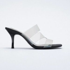NWT Zara Black High Heeled Vinyl Sandals